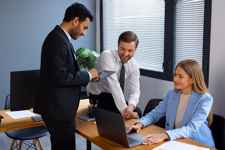 High-growth business team working in a modern environment.